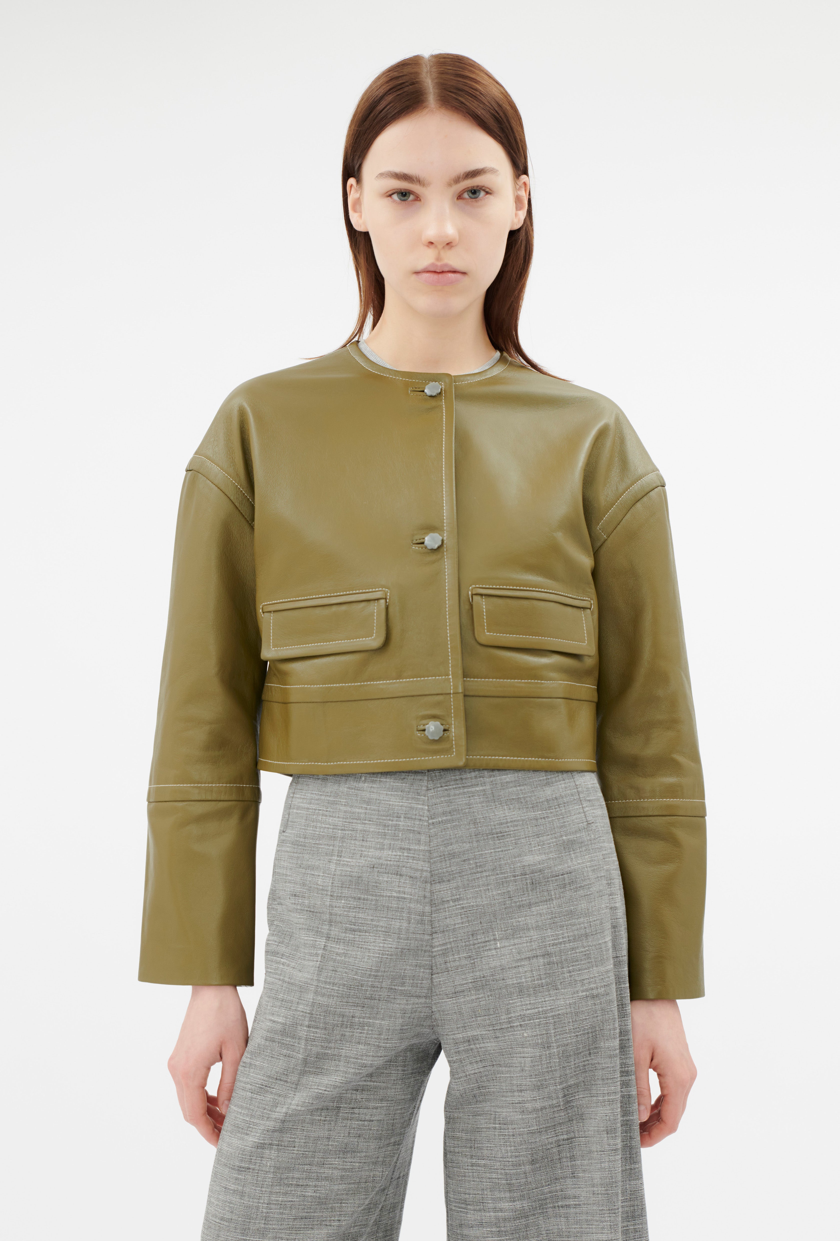 Lamb Nappa Wet Look Jacke, Goldolive ODEEH