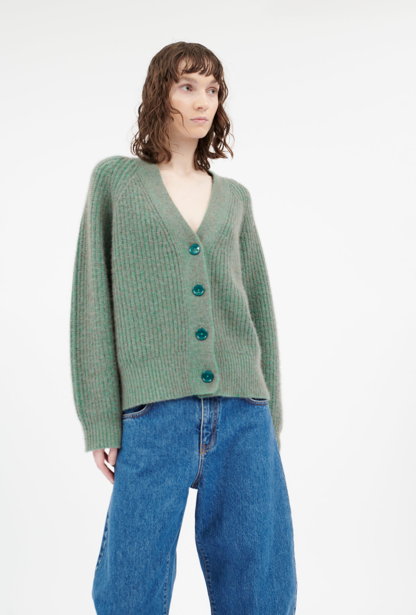 Slub Tweed Cardigan, Olive Brown – ODEEH