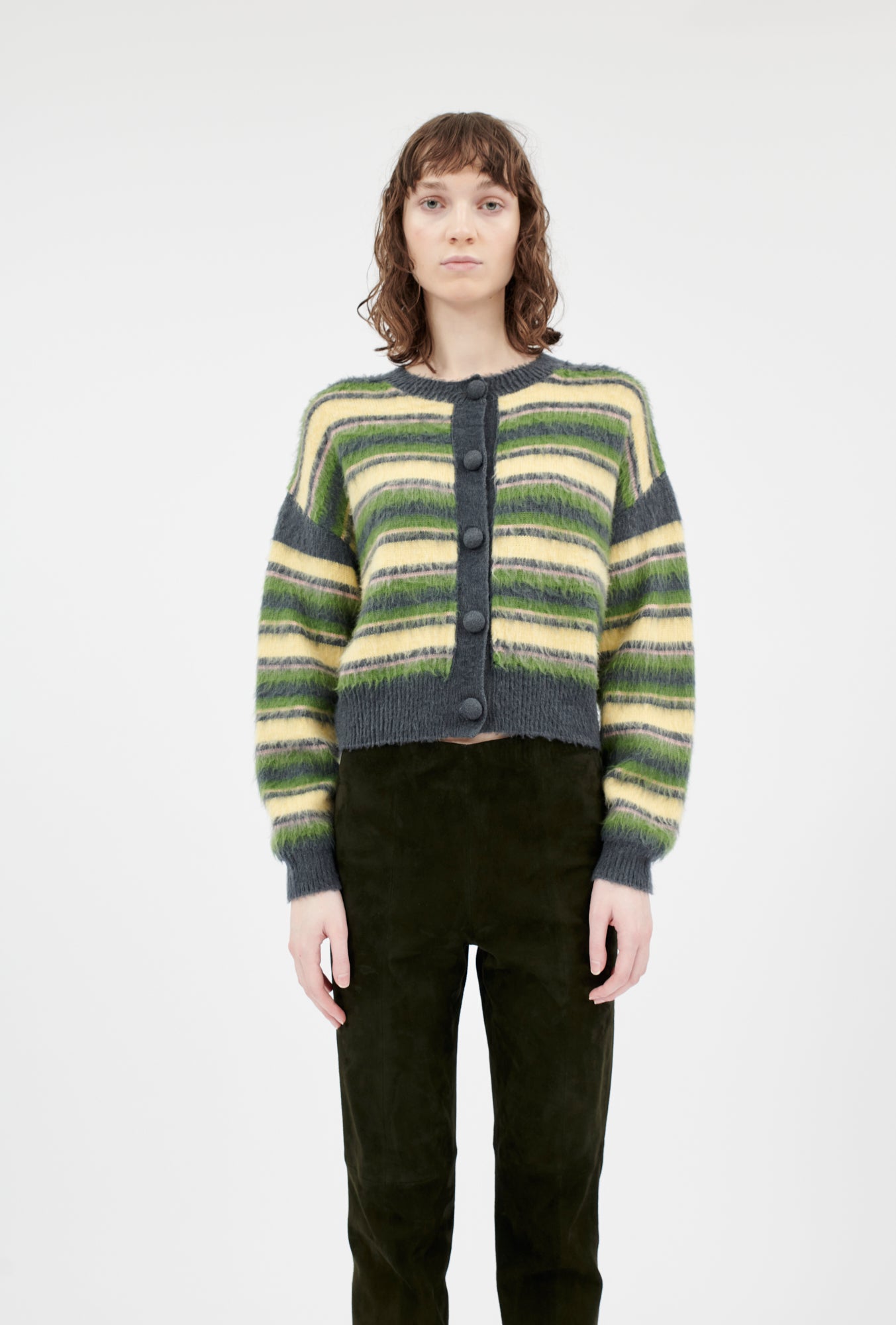 Slub Tweed Cardigan, Olive Brown – ODEEH