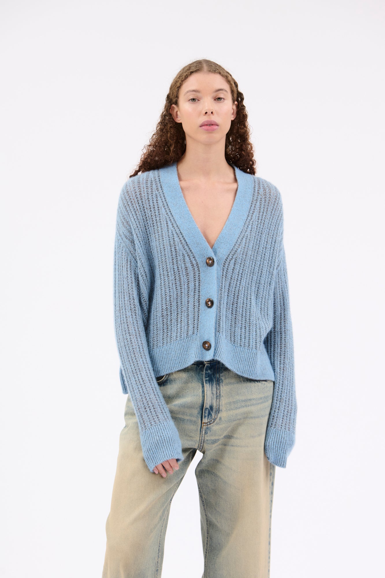 Cashmere Cotton Vanise Cardigan, Seablue – ODEEH