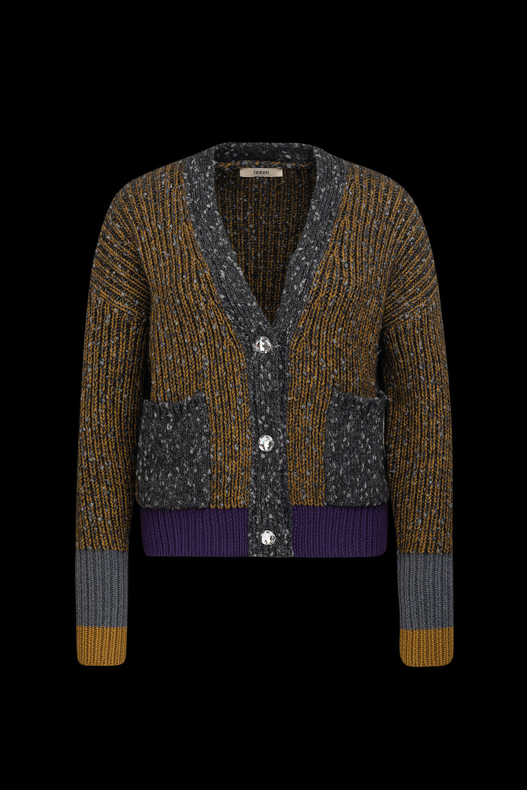 Odeeh Slub Tweed Cardigan, Olive Brown