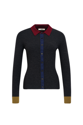 Stretch Merino Cardigan, Charcoal from ODEEH 