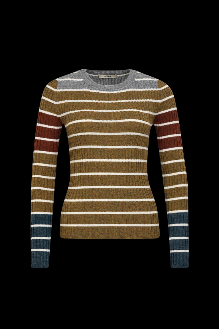 Odeeh Placed Stripe Pullover, Greengold