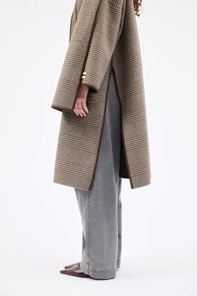 DOUBLE Glen Check Mantel, Dusty Brown from ODEEH 