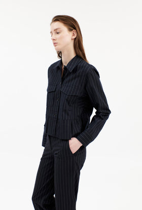 Pin Stripe Oxford Jacke, Marine from ODEEH 