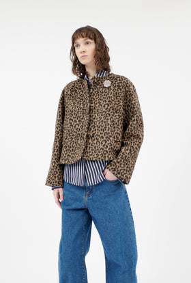 Brushed Animal Print Jacke, Dark Camel from ODEEH 
