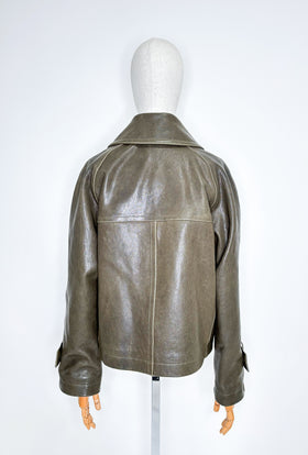 Lamb Nappa Vegetal Washed Jacke, Dark Olive from ODEEH 