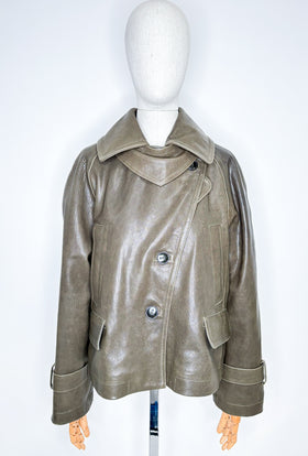 Lamb Nappa Vegetal Washed Jacke, Dark Olive from ODEEH 