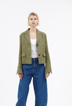Hemp Tweed Jacke, Dark Khaki from ODEEH 