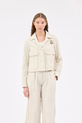 Pin Stripe Gabardine Jacket, Ivory from ODEEH 