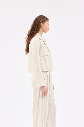Pin Stripe Gabardine Jacket, Ivory from ODEEH 