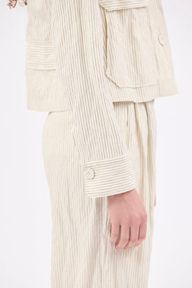 Pin Stripe Gabardine Jacket, Ivory from ODEEH 