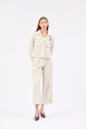 Pin Stripe Gabardine Jacket, Ivory from ODEEH 