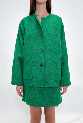 Hemp Tweed Blouson, Billard Green from ODEEH 