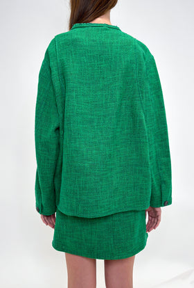 Hemp Tweed Blouson, Billard Green from ODEEH 
