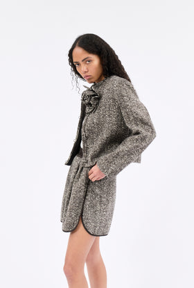 HERINGBONE BOUCLÈ Jacke, Dusty Brown from ODEEH 