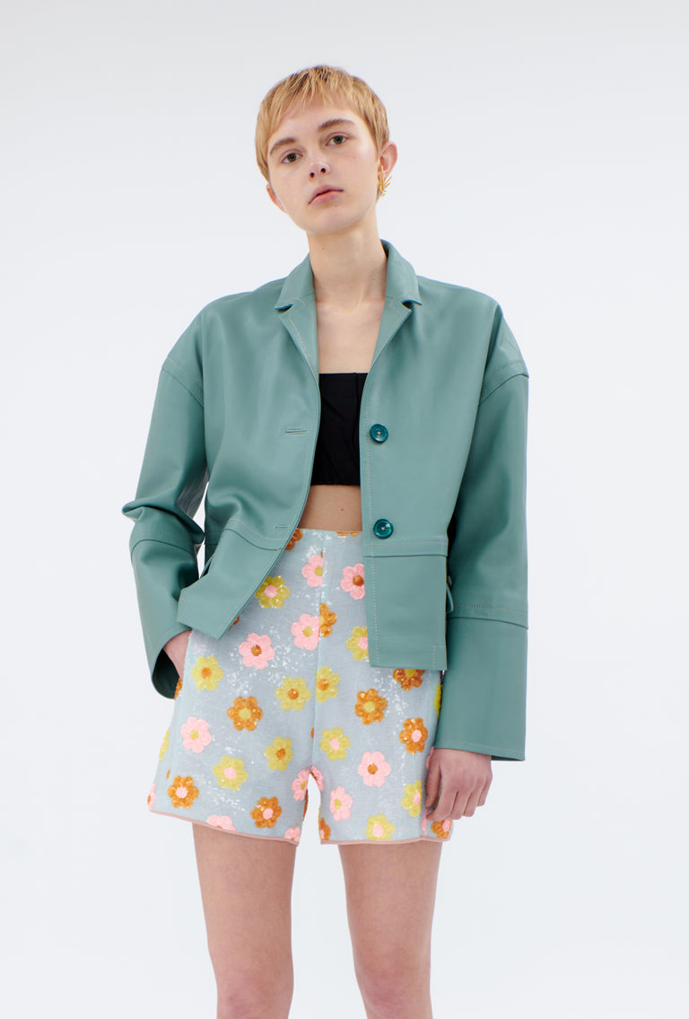 Odeeh Lamb Nappa Wet Look Jacke, Lake Green