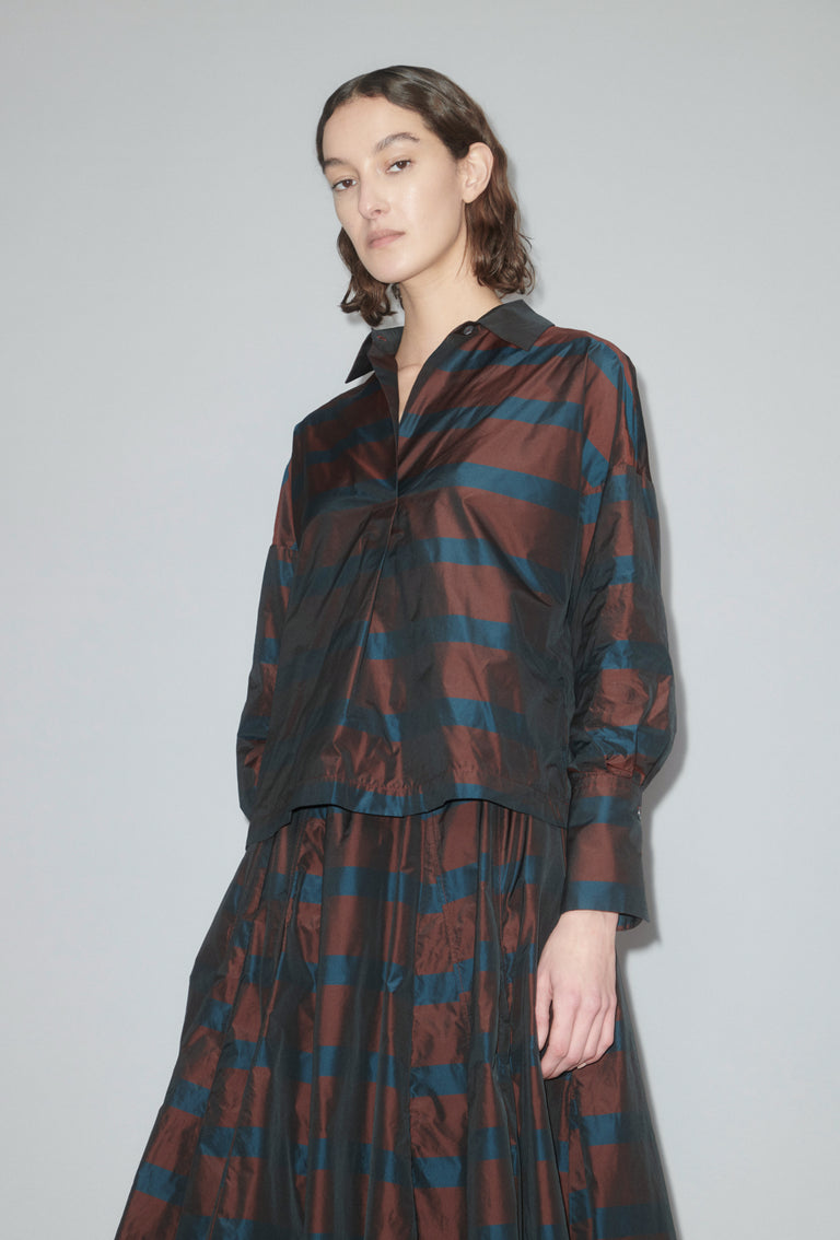 Odeeh Striped Taffeta Bluse, Burgundy