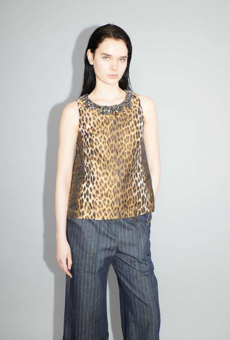 Odeeh Leopard Jaquard Top, Hazelnut