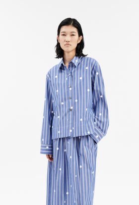 Embroidered Stripe Bluse, Nordic Blue from ODEEH 