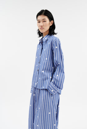 Embroidered Stripe Bluse, Nordic Blue from ODEEH 