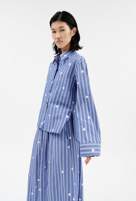 Embroidered Stripe Bluse, Nordic Blue from ODEEH 