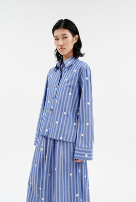 Embroidered Stripe Bluse, Nordic Blue from ODEEH 