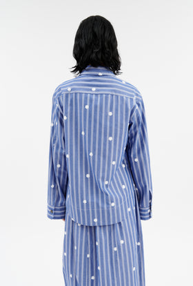Embroidered Stripe Bluse, Nordic Blue from ODEEH 