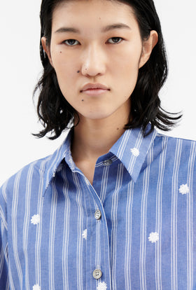 Embroidered Stripe Bluse, Nordic Blue from ODEEH 