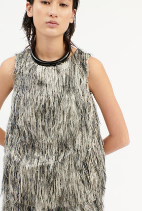 FRINGY JACQUARD Top, Dark Silver from ODEEH 
