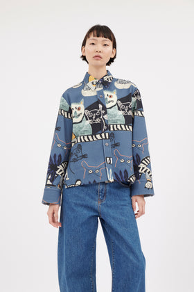 Cats & Tigers Gabardine Bluse, Steel Blue from ODEEH 