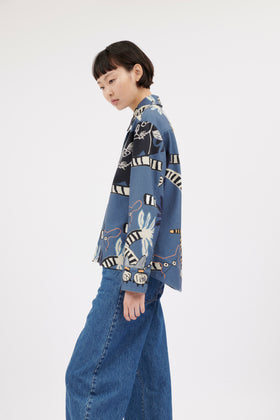 Cats & Tigers Gabardine Bluse, Steel Blue from ODEEH 