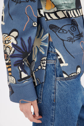 Cats & Tigers Gabardine Bluse, Steel Blue from ODEEH 