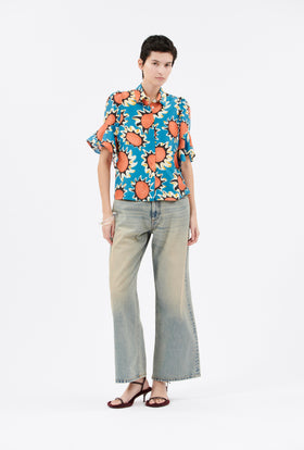 Pop Flowers Bluse, Ocean from ODEEH 