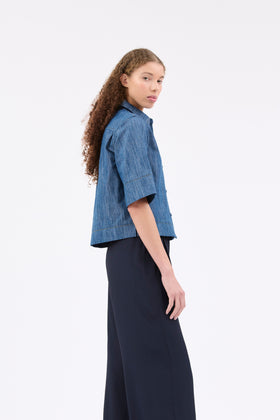Micro Canvas Bluse, Denim Blue from ODEEH 