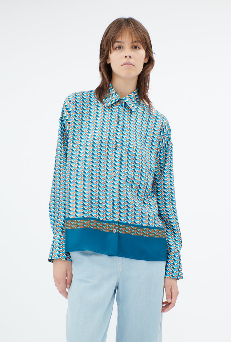 Odeeh Braided Graphics Bluse, Turquoise Blue