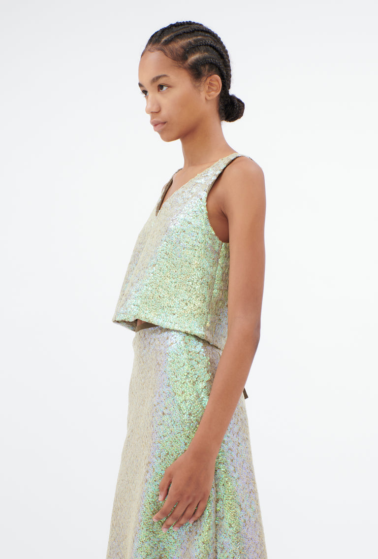 Odeeh Hazy Sequins Top, Mermaid green