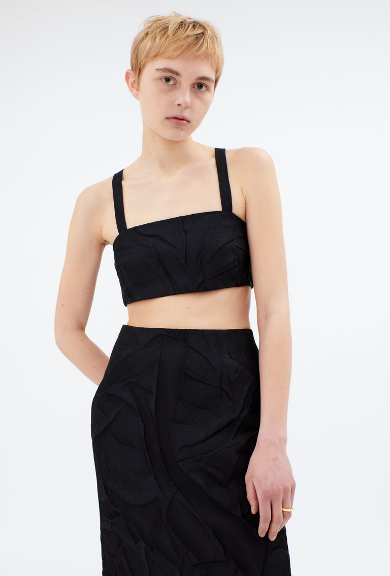 Odeeh Crinkled Duchesse Top, Jet Black