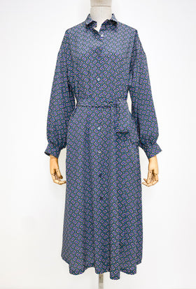 Morphid Grid on Crepe de Chine Dress, Lake Green from ODEEH 
