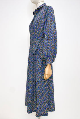 Morphid Grid on Crepe de Chine Dress, Lake Green from ODEEH 