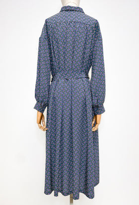 Morphid Grid on Crepe de Chine Dress, Lake Green from ODEEH 