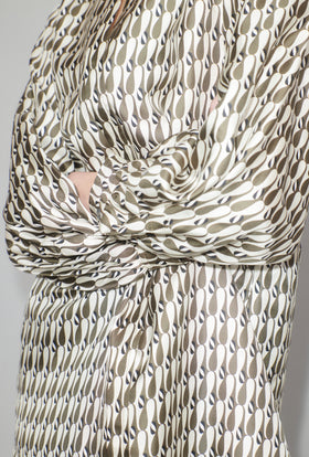 Abstract Penguins Dress, Brown Olive from ODEEH 