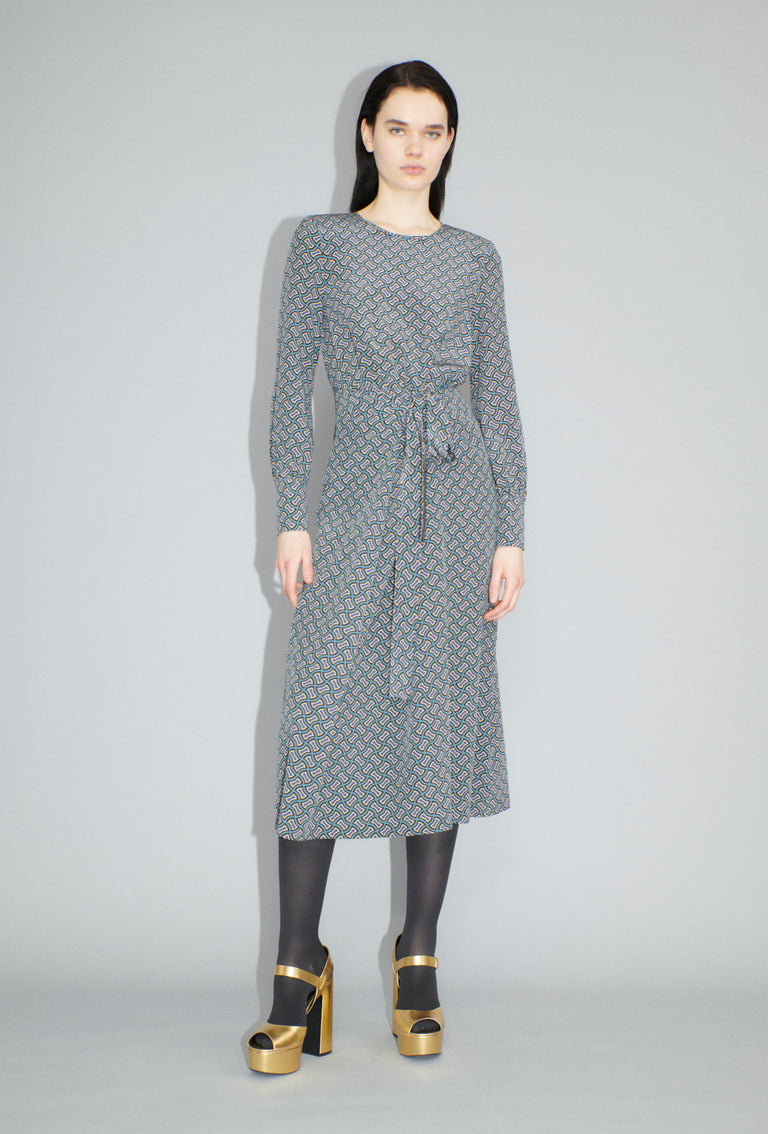 Odeeh Morphid Grid on Crepe de Chine Kleid, Lake Green