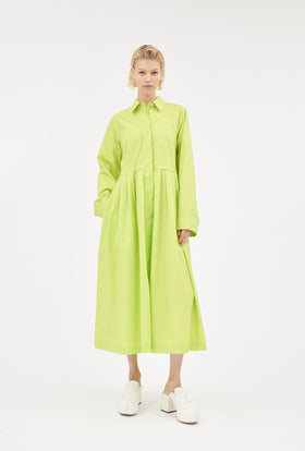 Poplin Dress, Acid Green ODEEH Poplin Dress, Acid Green ODEEH