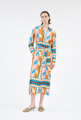 Palm Fans Dress, Caribbean Blue – ODEEH