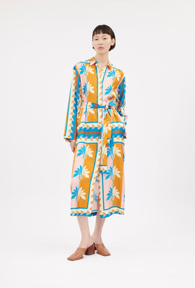 Palm Fans Dress, Caribbean Blue from ODEEH 