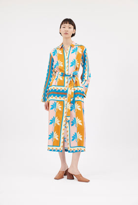 Palm Fans Dress, Caribbean Blue from ODEEH 
