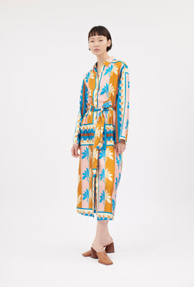 Palm Fans Dress, Caribbean Blue from ODEEH 
