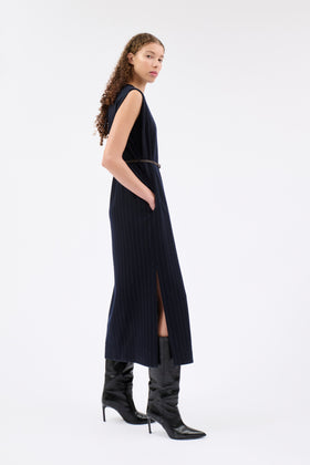 FLANNEL PIN STRIPE Kleid, Navy from ODEEH 