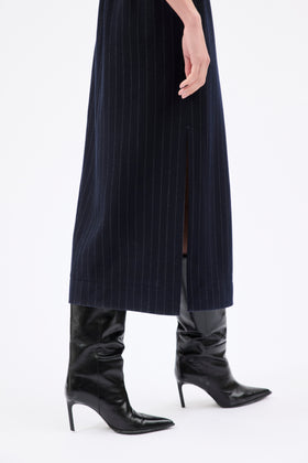 FLANNEL PIN STRIPE Kleid, Navy from ODEEH 
